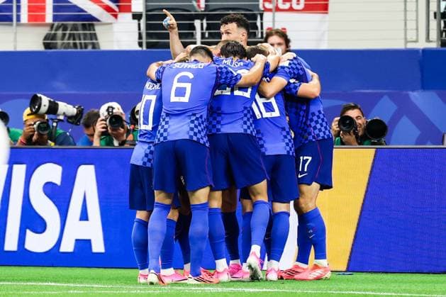 RECORD DATE NOT STATED FIFA World Cup, WM, Weltmeisterschaft, Fussball 2026 - Group L - England v Croatia Martin Baturina player of Croatia celebrates his goal during the match between England and Croatia in the first round of Group L of the 2026 FIFA World Cup group stage at Dallas Stadium, in Texas, United States, on Wednesday, June 17, 2026.(Foto: William Volcov Brazil Photo Press IMAGO) Sports Arlington TX United States of America Copyright: xWILLIAMxVOLCOVx