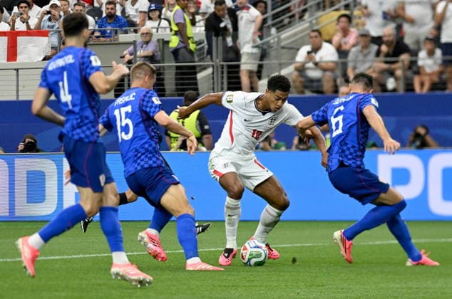 FIFA World Cup, WM, Weltmeisterschaft, Fussball 2026 - Group L - England vs Croatia Jude Bellingham (C) of England in action against Josip Sutalo (R) of Croatia during the FIFA World Cup 2026 group stage match England against Croatia, in Dallas, USA, 17 June 2026. DALLAS United States  Copyright: xALBERTxPENAx