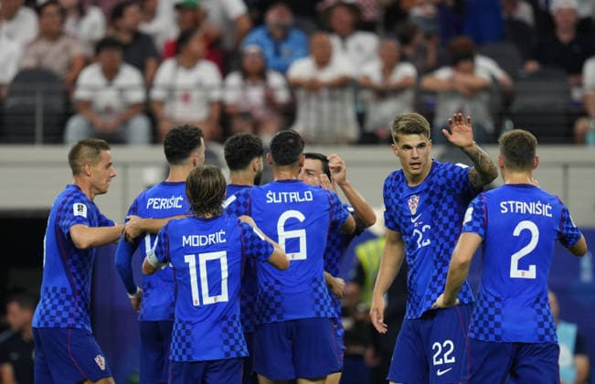Petar Musa (Croatia) scores and celebrates his teams second goal during England and Croatia, Group L FIFA World Cup, WM, Weltmeisterschaft, Fussball 2026, Dallas Stadium, Arlington, United States on June 17, 2026. Thor Wegner DeFodi Images. (Photo by DeFodi Images) -