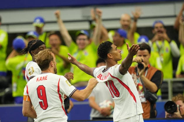 Jude Bellingham (England) scores and celebrates his teams third goal during England and Croatia, Group L FIFA World Cup, WM, Weltmeisterschaft, Fussball 2026, Dallas Stadium, Arlington, United States on June 17, 2026. Thor Wegner DeFodi Images. (Photo by DeFodi Images) -