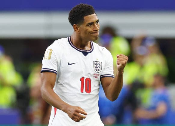England s Jude Bellingham celebrates after scoring against Croatia in the second half during a FIFA World Cup, WM, Weltmeisterschaft, Fussball match at AT&T Stadium in Dallas, Texas, on Wednesday, June 17, 2026.  DAL20260617921 CHRISTIANxBRUNSKILL