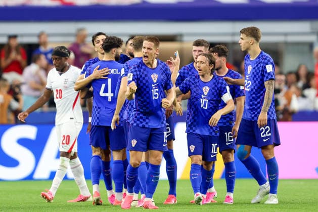 England v Croatia: Group L - FIFA World Cup, WM, Weltmeisterschaft, Fussball 2026 Players of Croatia celebrate after Petar Musa of Croatia scores a goal for 2:2 during the FIFA World Cup 2026 Group L match between England and Croatia at Dallas Stadium on June 17, 2026 in Dallas, Texas.  SanjinxStrukic PIXSELL