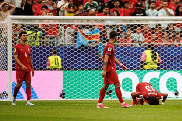Tomas Araujo, Bruno Fernandes and Renato Veiga seen during FIFA World Cup, WM, Weltmeisterschaft, Fussball 2026 game between national teams of Portugal and DR Congo (Grzegorz Wajda Ball Raw Images) Arlington Dallas Stadium USA Copyright: xGrzegorzxWajdax grzegorzwajda_portugal_congo_2526_7-124