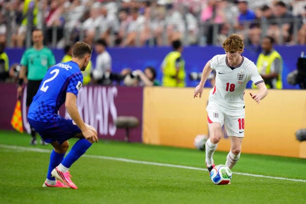 England v Croatia - FIFA World Cup, WM, Weltmeisterschaft, Fussball 2026 - Group L ARLINGTON, UNITED STATES - JUNE 17: Anthony Gordon (18) of England drives the ball during the 2026 FIFA World Cup First Stage Group L match between England and Croatia at Dallas Stadium in Arlington, Texas, United States on June 17, 2026. Jose Hernandez Anadolu Texas United States. Editorial use only. Please get in touch for any other usage.  Copyright: x2026xAnadoluxJosexHernandezx