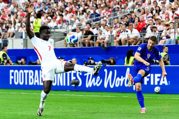 260617 Bukayo Saka of England and Andrej Kramaric of Croatia during the FIFA World Cup, WM, Weltmeisterschaft, Fussball 2026 football match between England and Croatia on June 17, 2026 in Dallas. Photo: Joel Marklund BILDBYRAN kod JM JM0826 bbeng fotboll football soccer fotball vm fotbolls-vm fotball-vm fotbolls-vm 2026 fifa world cup 2026 england kroatien croatia