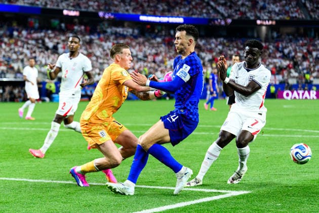 260617 Goalkeeper Jordan Pickford and Bukayo Saka of England and Ivan Perisic of Croatia during the FIFA World Cup, WM, Weltmeisterschaft, Fussball 2026 football match between England and Croatia on June 17, 2026 in Dallas. Photo: Joel Marklund BILDBYRAN kod JM JM0826 bbeng fotboll football soccer fotball vm fotbolls-vm fotball-vm fotbolls-vm 2026 fifa world cup 2026 england kroatien croatia