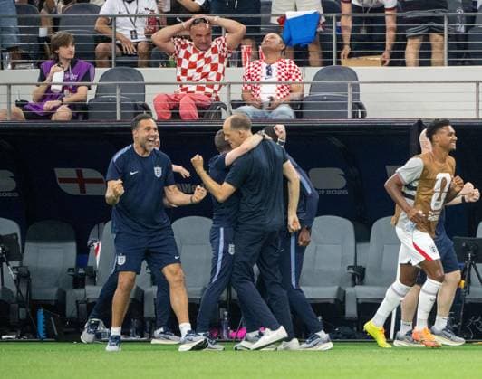 Fußball, Herren, FIFA World Cup, WM, Weltmeisterschaft, Fussball 2026 in Mexiko, Kanada und USA, Spiel in Dallas (Gruppe L, 1. Spieltag), England - Kroatien, Trainer Thomas Tuchel (England), Jubel nach Tor zum 4:2, 17.06. 2026,