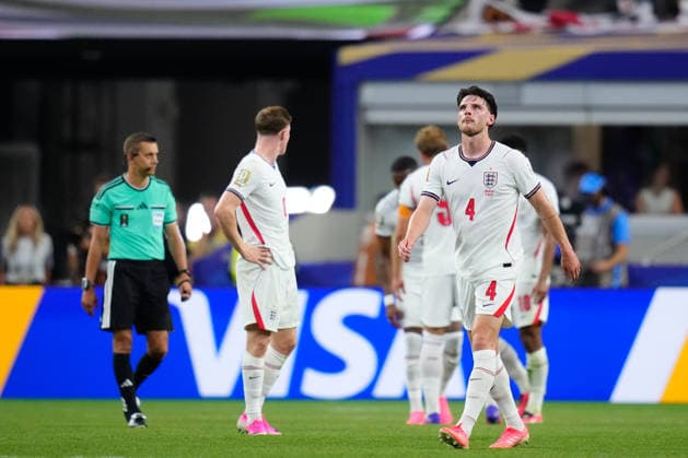 England v Croatia: Group L - FIFA World Cup, WM, Weltmeisterschaft, Fussball 2026 Declan Rice of England reacts to goal scored by Petar Musa of Croatia during the FIFA World Cup 2026 Group L match between England and Croatia at Dallas Stadium on June 17, 2026 in Arlington, Texas. Arlington TX United States  Copyright: xJosexBretonx originalFilename:bretonhernandez-englandv260617_npQ3H.jpg