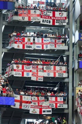 England v Croatia: Group L - FIFA World Cup, WM, Weltmeisterschaft, Fussball 2026 Fans of England cheers during the FIFA World Cup 2026 Group L match between England and Croatia at Dallas Stadium on June 17, 2026 in Dallas, Texas.  SanjinxStrukic PIXSELL