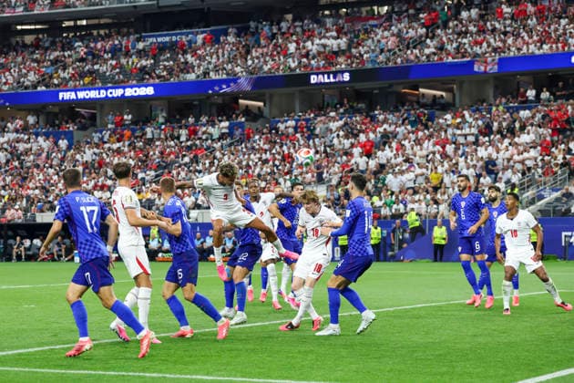 England v Croatia, FIFA World Cup, WM, Weltmeisterschaft, Fussball 2026 England defender Nico O Reilly (3) heads the ball goal during the England v Croatia FIFA WORLD CUP 2026 Group L match at Dallas Stadium, Arlington, United States on 17 June 2026 Credit: Phil Duncan Every Second Media Editorial use only. All images are copyright Every Second Media Limited. No images may be reproduced without prior permission. Copyright: xIMAGO EveryxSecondxMediax ESM-2042-0054 PhilxDuncanx xEveryxSecondxMediax