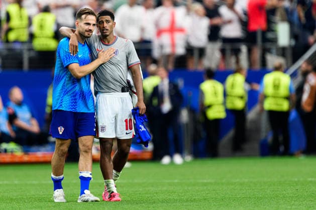 260617 Marin Pongracic of Croatia and Jude Bellingham of England during the FIFA World Cup, WM, Weltmeisterschaft, Fussball 2026 football match between England and Croatia on June 17, 2026 in Dallas. Photo: Joel Marklund BILDBYRAN kod JM JM0826 bbeng fotboll football soccer fotball vm fotbolls-vm fotball-vm fotbolls-vm 2026 fifa world cup 2026 england kroatien croatia