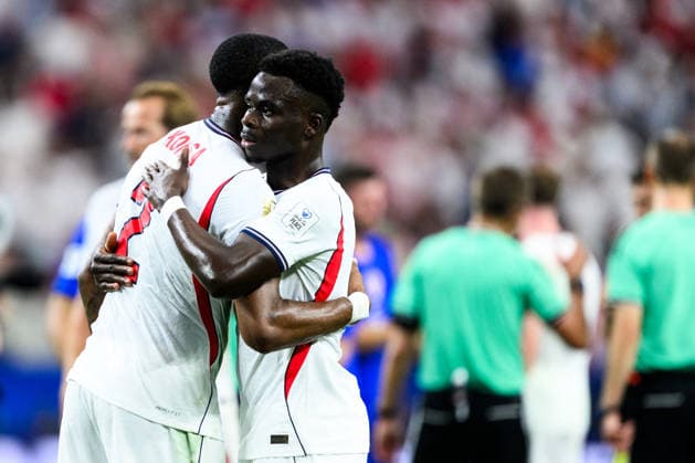260617 Ezri Konsa and Bukayo Saka of England after the FIFA World Cup, WM, Weltmeisterschaft, Fussball 2026 football match between England and Croatia on June 17, 2026 in Dallas. Photo: Joel Marklund BILDBYRAN kod JM JM0826 bbeng fotboll football soccer fotball vm fotbolls-vm fotball-vm fotbolls-vm 2026 fifa world cup 2026 england kroatien croatia