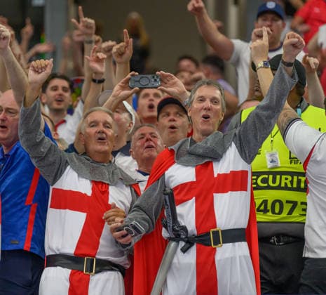 17 June 2026 - England v Croatia - Dallas Stadium - 2026 World Cup - USA. 17 June 2026 - England v Croatia - Dallas Stadium - 2026 World Cup - USA. England fans celebrate in Dallas. Picture : Mark Pain DALLAS USA  Copyright: xMarkxPainx