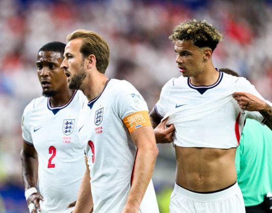 260617 Ezri Konsa, Harry Kane and Nico Oreilly of England during the FIFA World Cup, WM, Weltmeisterschaft, Fussball 2026 football match between England and Croatia on June 17, 2026 in Dallas. Photo: Joel Marklund BILDBYRAN kod JM JM0826 bbeng fotboll football soccer fotball vm fotbolls-vm fotball-vm fotbolls-vm 2026 fifa world cup 2026 england kroatien croatia