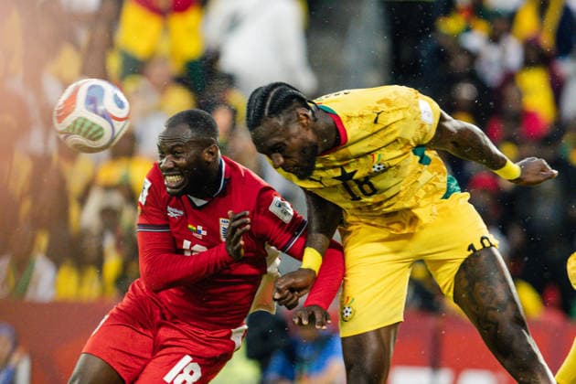 Jerome Opoku of Ghana contests a header with Cecilio Waterman of Panama during the FIFA World Cup, WM, Weltmeisterschaft, Fussball game between Ghana and Panama at Toronto Stadium on June 17, 2026 in Toronto, Ontario, Canada  Copyright: xCurtisxWongx xSPPx Sportspressphoto_SPR169352