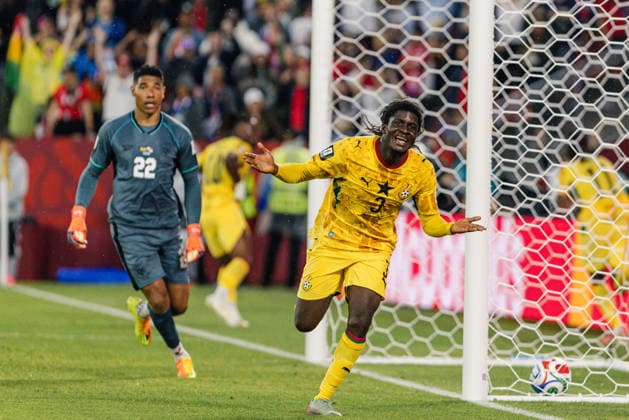 Caleb Yirenkyi of Ghana celebrates scoring his team s first goal to make the score during the FIFA World Cup, WM, Weltmeisterschaft, Fussball game between Ghana and Panama at Toronto Stadium on June 17, 2026 in Toronto, Ontario, Canada  Copyright: xCurtisxWongx xSPPx Sportspressphoto_SPR169368