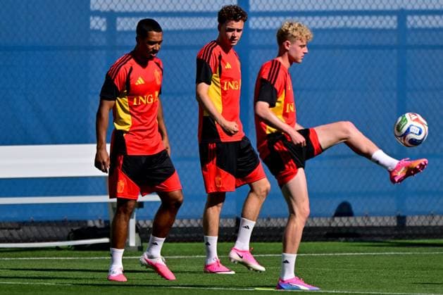 Belgium s Youri Tielemans, Belgium s Maxim De Cuyper and Belgium s Joaquin Seys pictured during a training of Belgian national soccer team Red Devils, at the basecamp in Seattle, USA on Wednesday 17 June 2026, at the FIFA World Cup, WM, Weltmeisterschaft, Fussball 2026. DIRKxWAEM  x177978937x