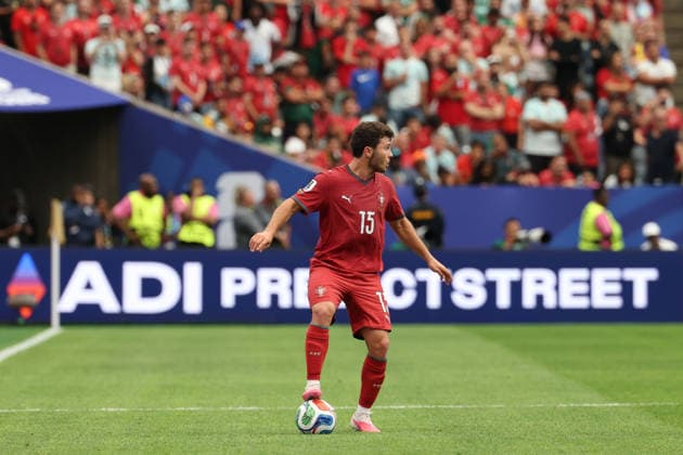 FIFA World Cup, WM, Weltmeisterschaft, Fussball 2026, Portugal vs Congo DR Portugal s 15 midfielder Joao Neves, Adi Protect Street advertising board during FIFA World Cup 2026, Portugal vs Congo DR at the Houston Stadium on 06 17, 2026. Houston United States
