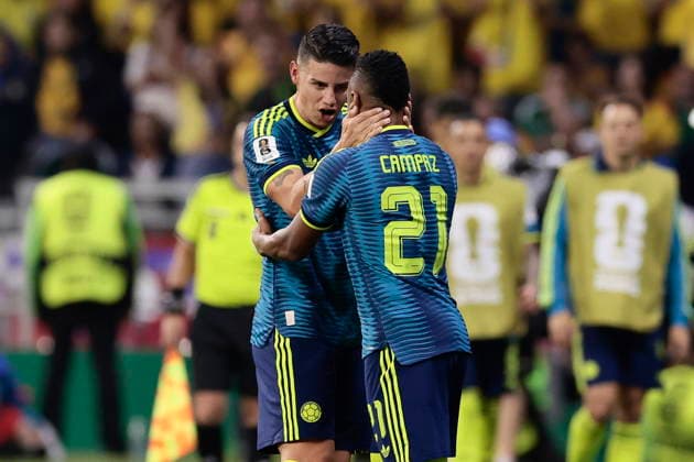 FIFA World Cup, WM, Weltmeisterschaft, Fussball 2026 - Group K - Uzbekistan vs Colombia James Rodriguez (L) and Jaminton Campaz (R) of Colombia react during the 2026 FIFA World Cup Group K match between Uzbekistan and Colombia at Azteca Stadium in Mexico City, Mexico, 17 June 2026. Mexico City Mexico  Copyright: xJOSExMENDEZx