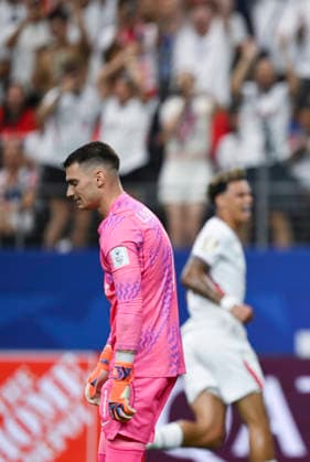 (260618) -- DALLAS, June 18, 2026 -- Dominik Livakovic, goalkeeper of Croatia, reacts after failing to save a goal during the group L match between England and Croatia at the 2026 FIFA World Cup, WM, Weltmeisterschaft, Fussball at the Dallas Stadium in Dallas, the United States, on June 17, 2026. ) (SP)U.S.-DALLAS-FOOTBALL-FIFA WORLD CUP-GROUP L-ENG VS CRO WuxXiaoling 
