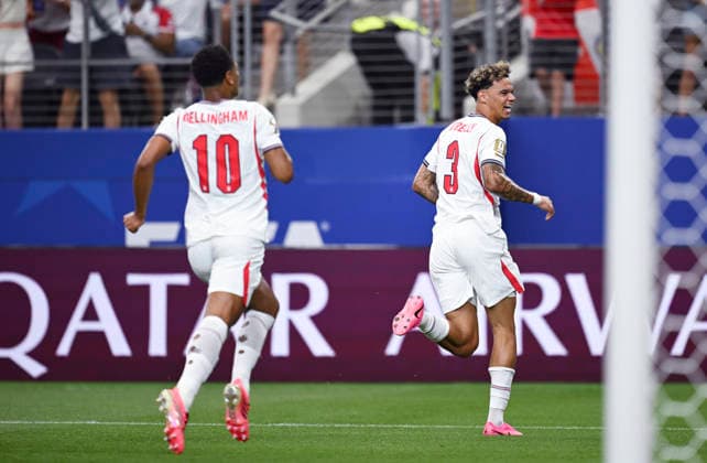(260618) -- DALLAS, June 18, 2026 -- Jude Bellingham (L) and Nico O Reilly of England celebrate scoring during the group L match between England and Croatia at the 2026 FIFA World Cup, WM, Weltmeisterschaft, Fussball at the Dallas Stadium in Dallas, the United States, on June 17, 2026. ) (SP)U.S.-DALLAS-FOOTBALL-FIFA WORLD CUP-GROUP L-ENG VS CRO WuxXiaoling 