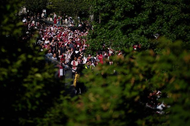 June 17, 2026, Vancouver, Bc, CANADA: Qatari fans march during a FIFA World Cup, WM, Weltmeisterschaft, Fussball rally in Vancouver, on Wednesday, June 17, 2026. Canada News - June 17, 2026  - ZUMAc35_ 20260617_zaf_c35_284 Copyright: xEthanxCairnsx