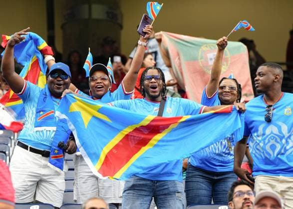 Football: 2026 World Cup Congo DR supporters cheer ahead of a World Cup Group K football match against Portugal at Houston Stadium in Houston, Texas, on June 17, 2026.  A14AA0005619242P