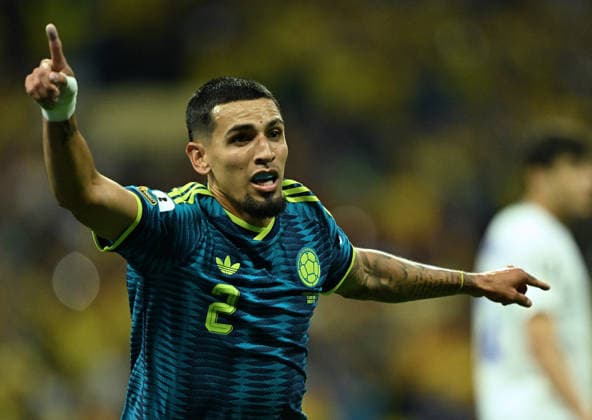 (260618) -- MEXICO CITY, June 18, 2026 -- Daniel Munoz of Colombia celebrates his goal during the group K match between Uzbekistan and Colombia at the FIFA World Cup, WM, Weltmeisterschaft, Fussball 2026 in Mexico City, Mexico, June 17, 2026. ) (SP)MEXICO-MEXICO CITY-FOOTBALL-FIFA WORLD CUP-GROUP K-UZB VS COL WuxWei 