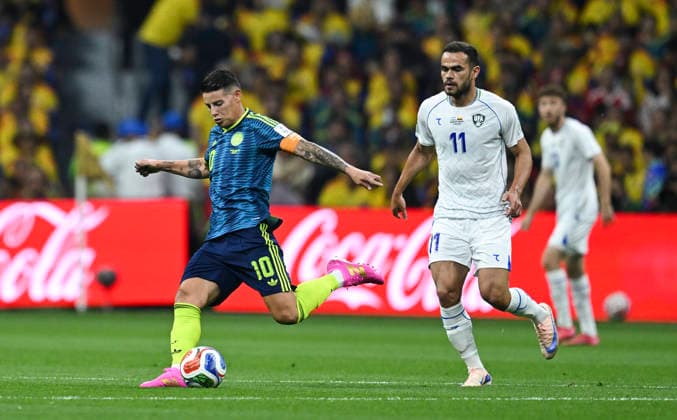 (260618) -- MEXICO CITY, June 18, 2026 -- James Rodriguez (L) of Colombia kicks the ball during the group K match between Uzbekistan and Colombia at the FIFA World Cup, WM, Weltmeisterschaft, Fussball 2026 in Mexico City, Mexico, June 17, 2026. (Photo by Xinhua) (SP)MEXICO-MEXICO CITY-FOOTBALL-FIFA WORLD CUP-GROUP K-UZB VS COL LucioxTavora 