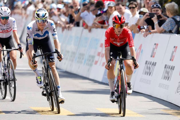 18.06.2026, Locarno, Locarno, Tour de Suisse Women 2026: Stage 2 Locarno - Locarno. Steffi Häberlin 101 (SUI - Team SD Worx - Protime (WTW)) beating Marlen Reusser 1 (SUI - Movistar Team (WTW)) and Kasia Niewiadoma-Phinney 21 (POL - CANYON SRAM (WTW)) in the sprint and arriving in third position Locarno Locarno Ticino Switzerland