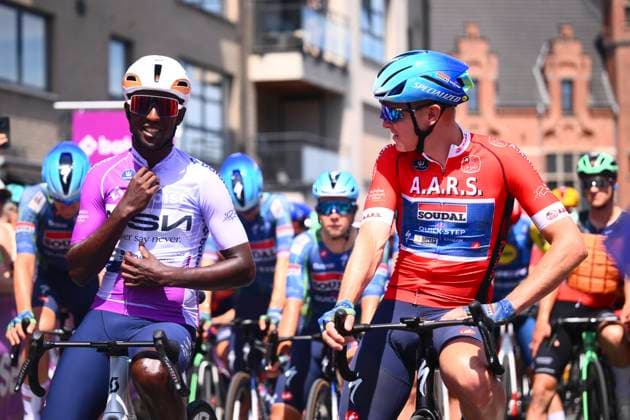 Baloise Belgium Tour 2026 Stage 2 KNOKKE-HEIST, BELGIUM - JUNE 18 : Girmay Biniam (ERI) of NSN Cycling Team and Merlier Tim (BEL) of Soudal Quick-Step during stage 2 of the 95th edition of Baloise Tour of Belgium an UCI ProSeries 2.Pro cycling road race stage for Men Elite of 197.6 km with start in Merelbeke-Melle and finish in Knokke-Heist on June 18, 2026 in Knokke-Heist, Belgium, 18 06 2026 ( Motordriver Stephan Boone - Knokke-Heist Belgium  Copyright: xGvgx