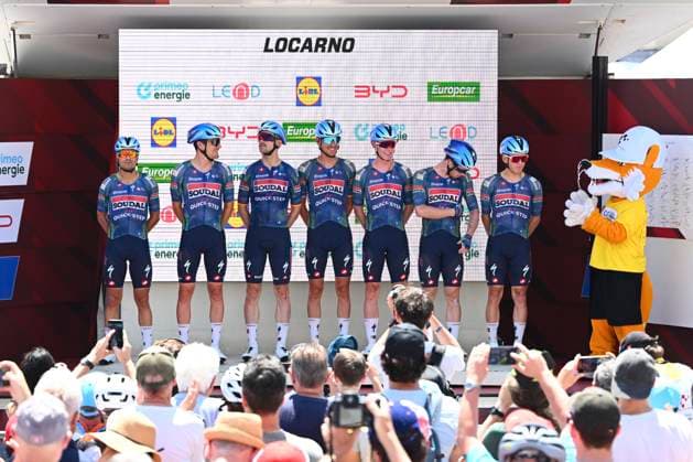 Tour de Suisse 2026 Stage 2 LOCARNO, SWITZERLAND - JUNE 18 : team Soudal - Quick Step during stage 2 of the 89th edition of Tour de Suisse an UCI World Tour 2.UWT cycling road race stage for Men Elite of 157.7 km with start in Locarno and finish in Locarno on June 18, 2026 in Locarno, Switzerland, 18 06 2026 ( Motordriver Guy De Vuyst - Locarno Switzerland  Copyright: xVincentxKalutx