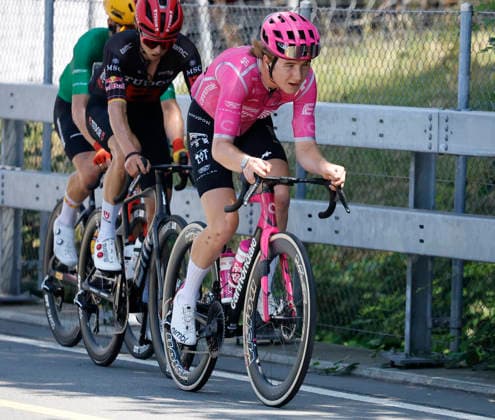 18.06.2026, Locarno, Locarno, Tour de Suisse 2026: Stage 2 Locarno - Locarno. Colby Simmons 37 (USA - EF Education - Easypost (WT)) and Marco Brenner 191 (GER - Tudor Pro Cycling Team (PRT)) Locarno Locarno Ticino Switzerland