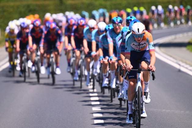 Baloise Belgium Tour 2026 Stage 2 KNOKKE-HEIST, BELGIUM - JUNE 18 : Neilands Krists (LAT) of NSN Cycling Team leading the peloton during stage 2 of the 95th edition of Baloise Tour of Belgium an UCI ProSeries 2.Pro cycling road race stage for Men Elite of 197.6 km with start in Merelbeke-Melle and finish in Knokke-Heist on June 18, 2026 in Knokke-Heist, Belgium, 18 06 2026 ( Motordriver Stephan Boone - Knokke-Heist Belgium  Copyright: xGvgx