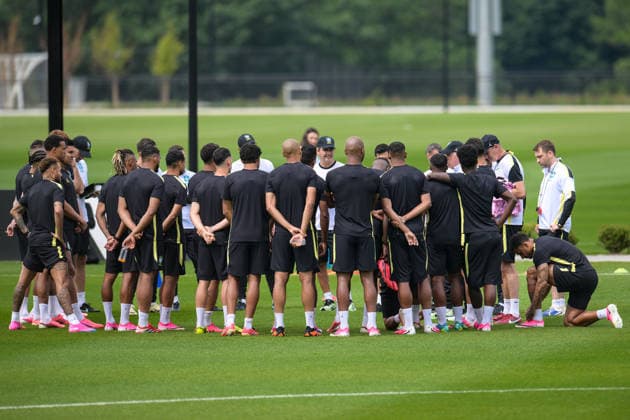 Fußball, WM 2026, 20260618, Training Brasilien. Im Bild Brasilien im Kreis. Morristown RWJBarnabas Health - Red Bulls P New Jersey Vereinigte Staaten von Amerika