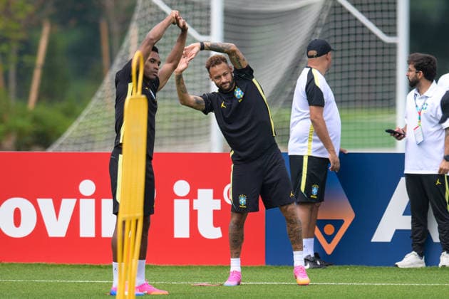 Fußball, WM 2026, 20260618, Training Brasilien. Im Bild v.l. Alex SANDRO (Brasilien, 6), NEYMAR (Brasilien, 10). Morristown RWJBarnabas Health - Red Bulls P New Jersey Vereinigte Staaten von Amerika