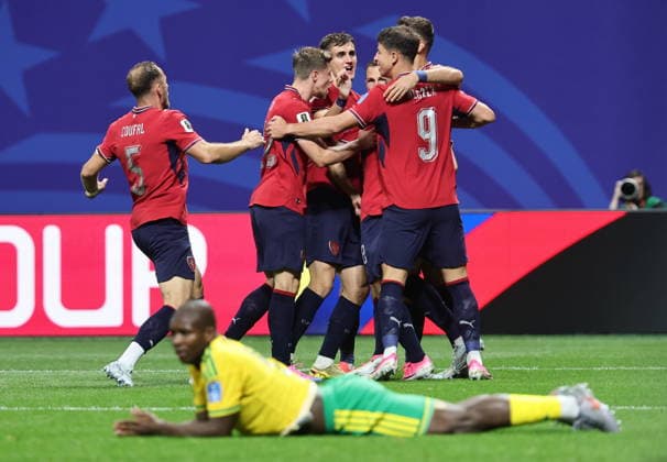 FIFA World Cup, WM, Weltmeisterschaft, Fussball 2026 - Group A - Czechia vs South Africa Michal Sadilek of Czech Republic (C) celebrates with teammates after scoring the 1-0 opening goal during the FIFA World Cup 2026 group stage match Czechia against South Africa, in Atlanta, USA, 18 June 2026. ATLANTA United States  Copyright: xRONALDxWITTEKx