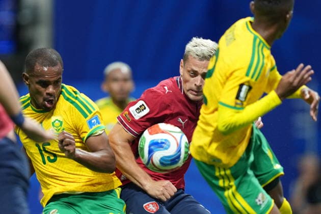 Czechia v South Africa - FIFA World Cup, WM, Weltmeisterschaft, Fussball 2026 - Group A ATLANTA, UNITED STATES - JUNE 18: Michal Sadilek (18) of Czechia in action against Iqraam Rayners (15) of South Africa during the 2026 FIFA World Cup First Stage Group A match between Czechia and South Africa at Mercedes-Benz Stadium (Atlanta Stadium) in Atlanta, Georgia, United States on June 18, 2026. Evrim Aydin Anadolu Georgia United States. Editorial use only. Please get in touch for any other usage.  Copyright: x2026xAnadoluxEvrimxAydinx