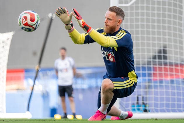 260618 Goalkeeper Viktor Johansson of the Swedish national football team at a training session during day 8 of the FIFA World Cup, WM, Weltmeisterschaft, Fussball 2026 on June 18, 2026 in Dallas. Photo: Petter Arvidson BILDBYRAN kod PA PA1241 fotboll football soccer fotball vm fotbolls-vm fotball-vm fotbolls-vm 2026 fifa world cup 2026 träning practice training sverige sweden sverige a day 8 bbeng