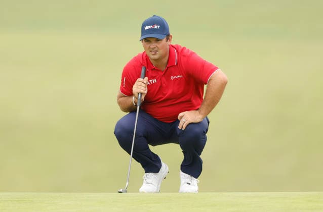 Patrick Reed lines up a putt on the 9th hole during the first round of the 126th U.S. Open Golf Championship at Shinnecock Hills Golf Club in Southampton, NY, on Thursday, June 18, 2026.  NYC20260618835 JOHNxANGELILLO