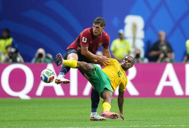 Robin Hranac (Czechia) and Iqraam Rayners (South Africa) battle for the ball during Chezia and South Africa , Group A FIFA World Cup, WM, Weltmeisterschaft, Fussball 2026, Atlanta Stadium, Atlanta, United States on June 18, 2026. Thor Wegner DeFodi Images. (Photo by DeFodi Images) -
