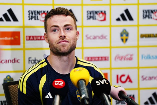 DALLAS, USA 20260618 Sweden s Gabriel Gudmundsson during a press conference, PK, Pressekonferenz after the men s national team, Nationalteam s training session on Thursday at Toyota Stadium, ahead of the group stage match against the Netherlands in the World Cup.