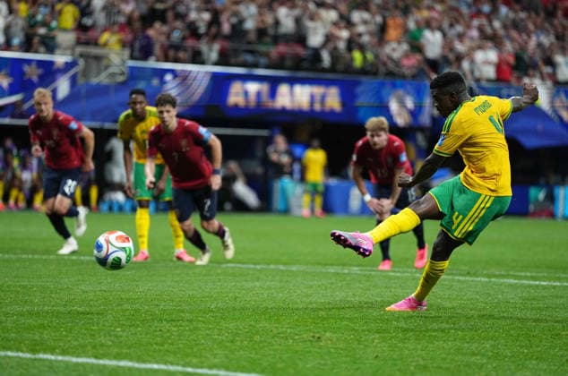 Teboho Mokoena (South Africa) scores and celebrates his teams first goal during Chezia and South Africa , Group A FIFA World Cup, WM, Weltmeisterschaft, Fussball 2026, Atlanta Stadium, Atlanta, United States on June 18, 2026. Thor Wegner DeFodi Images. (Photo by DeFodi Images) -