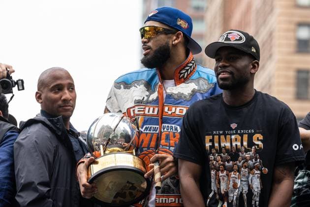 June 18, 2026, Bronx, New York, USA: Karl-Anthony Towns attends ticker-tape parade honoring Knicks basketball team winning NBA, Basketball Herren, USA Championship for 2025-2026 season in Canyon of Heroes from Battery Park along Lower Broadway to the City Hall in New York, NY on June 18, 2026. The Knicks captured their first NBA championship in 53 years and thousand of fans lined up to see their best team in decades. Bronx USA - ZUMAr339 20260618_znp_r339_029 Copyright: xLevxRadinx