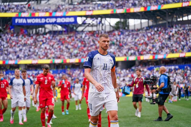 USA: Fußball FIFA World Cup, WM, Weltmeisterschaft, Fussball 2026 Gruppenphase Gruppe B Schweiz vs Bosnien-Herzegowina Los Angeles Stadium SoFi Stadium (Inglewood, Los Angeles County, Kalifornien): Edin DÅ¾eko Edin Dzeko (Bosnien und Herzegowina 11)