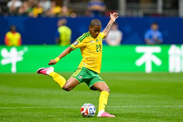ATLANTA, GA - JUNE 18: Jayden Adams 23 of South Africa takes a shot during the FIFA World Cup, WM, Weltmeisterschaft, Fussball 2026 Group A match between Czechia and South Africa on June 18th, 2026 at Atlanta Stadium in Atlanta, GA. (Photo by Rich von Biberstein Icon Sportswire) SOCCER: JUN 18 FIFA World Cup 26 Group A - Czechia vs South Africa EDITORIAL USE ONLY Icon260618028