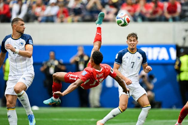 Dan Ndoye of Switzerland shoots for goal during a FIFA Men’s World Cup 2026 Group Stage football match between Switzerland and Bosnia and Herzegovina at Los Angeles Stadium, in Inglewood on June 18th 2026 (Photo by Nayra Halm SPP)  Copyright: xNayraxHalm SPPx Sportspressphoto_SPR170069
