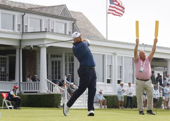 Shane Lowry of Ireland tees off on the 14th hole during the first round of the 126th U.S. Open Golf Championship at Shinnecock Hills Golf Club in Southampton, NY, on Thursday, June 18, 2026.  NYC20260618893 JOHNxANGELILLO