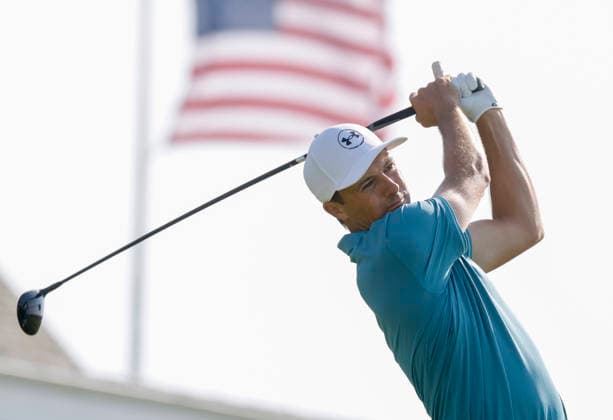 Jordan Spieth tees off on the 14th hole during the first round of the 126th U.S. Open Golf Championship at Shinnecock Hills Golf Club in Southampton, NY, on Thursday, June 18, 2026.  NYC20260618896 JOHNxANGELILLO