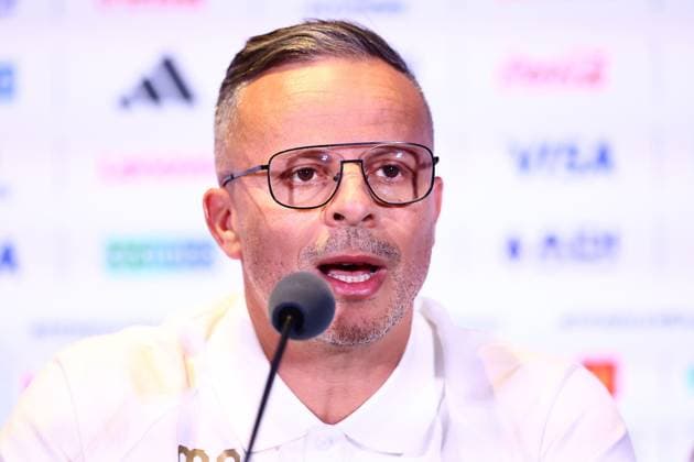 Mohamed Ouahbi head coach of Morocco Morocco press conference, PK, Pressekonferenz 2026 FIFA World Cup, WM, Weltmeisterschaft, Fussball Football, Boston Stadium, Foxborough, Massachusetts, USA - 18 Jun 2026Charlotte Atrium Health Performance Park United States of America EDITORIAL USE ONLY No use with unauthorised audio, video, data, fixture lists, club league logos or live services. Online in-match use limited to 120 images, no video emulation. No use in betting, games or single club league player publications.  Copyright: xMichaelxZemanek Shutterstockx 16934884f
